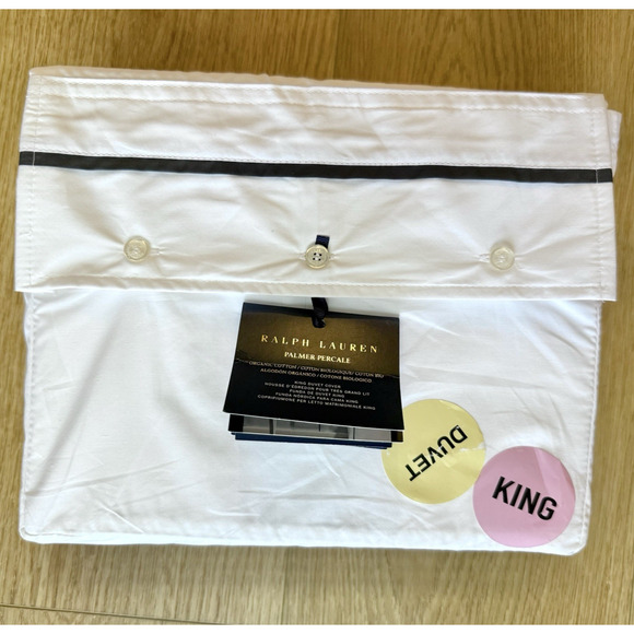 Ralph Lauren NWT Palmer King Sz Percale Duvet Cover White Loft Gray Cotton $450 - Picture 1 of 7